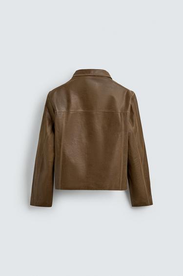 TOPSTITCHED LEATHER JACKET - Taupe by Zara - Image 6