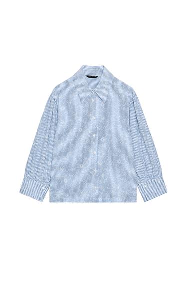 Zara KOŠULJA S CVJETNIM UZORKOM I PRUGAMA – plava / bijela