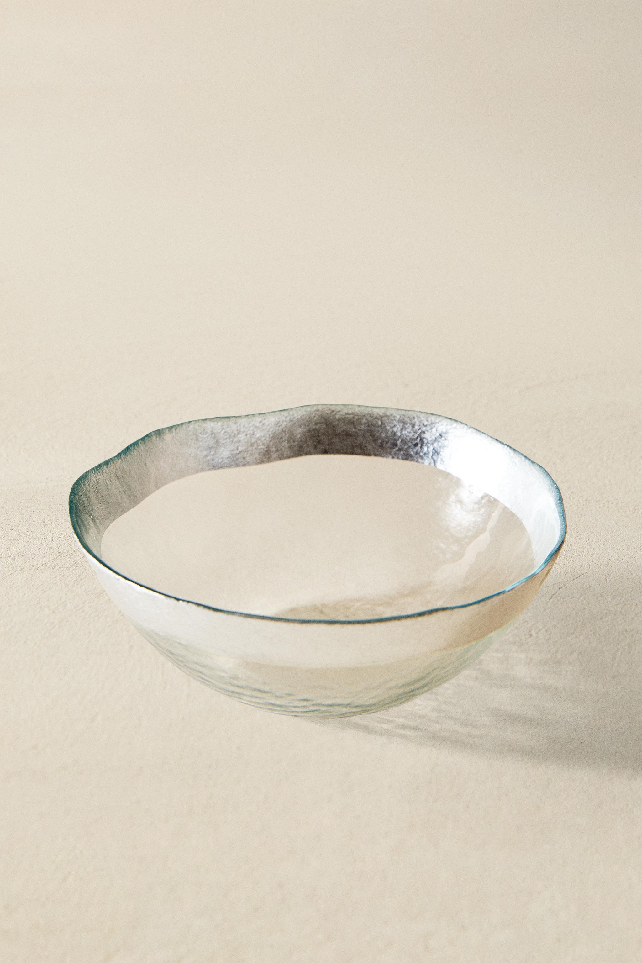 EMBOSSED GLASS BOWL WITH SILVER RIM