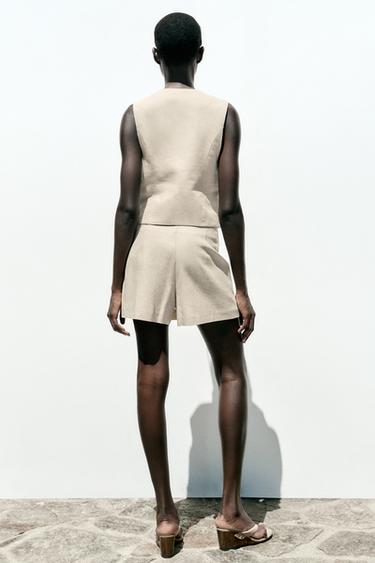 BERMUDA AVEC LIN FANTAISIE - Beige clair de Zara - Image 6