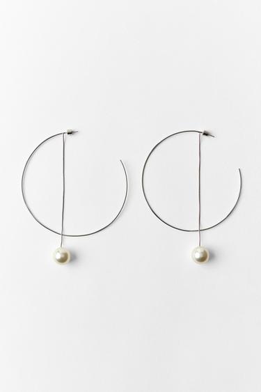 Zara MAXI PEARL HOOP EARRINGS - Silver