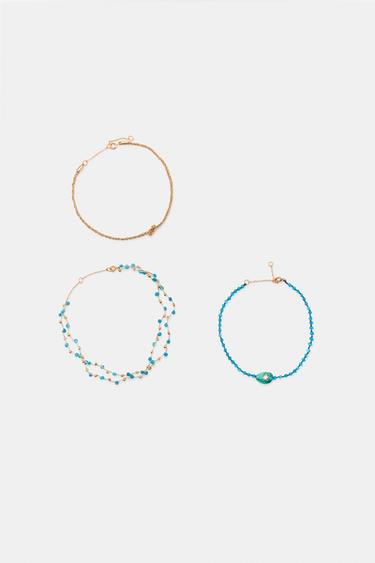 PACK OF 3 ANKLET BRACELETS WITH BEADS - Turquoise by Zara - Image 2
