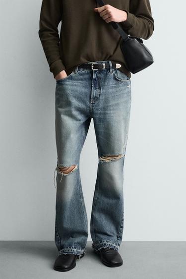 JEANS FLARE FIT DÉCHIRURES - Bleu moyen de Zara - Image 1