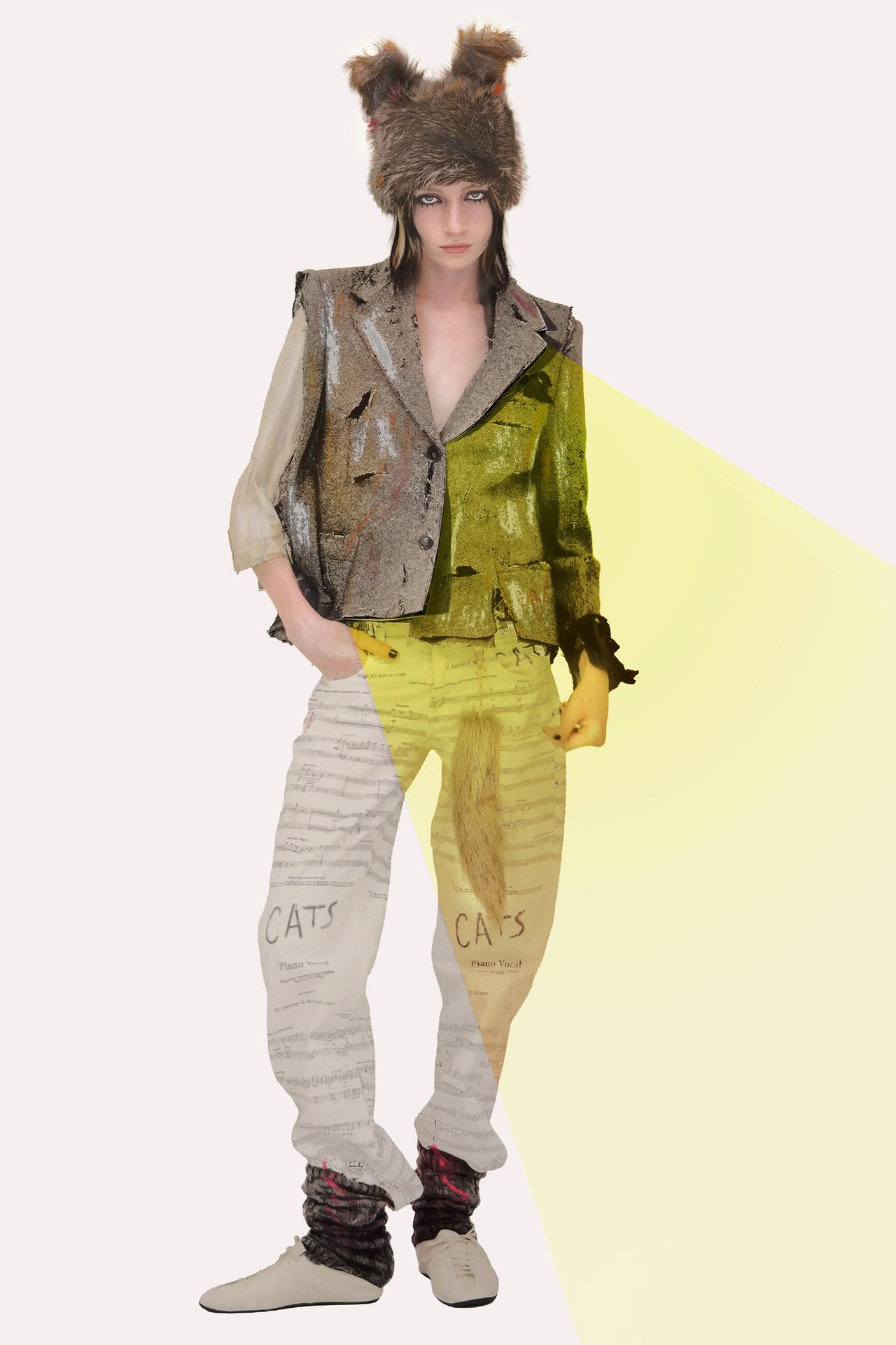 CATS PRINT LOW-RISE WIDE-LEG JEANS