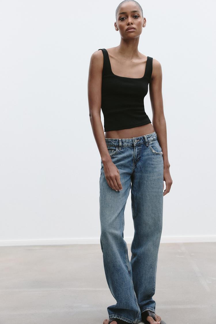 Jeans Outfit Con Pantiblusa Negra WIDE STRAP VEST TOP Black ZARA India