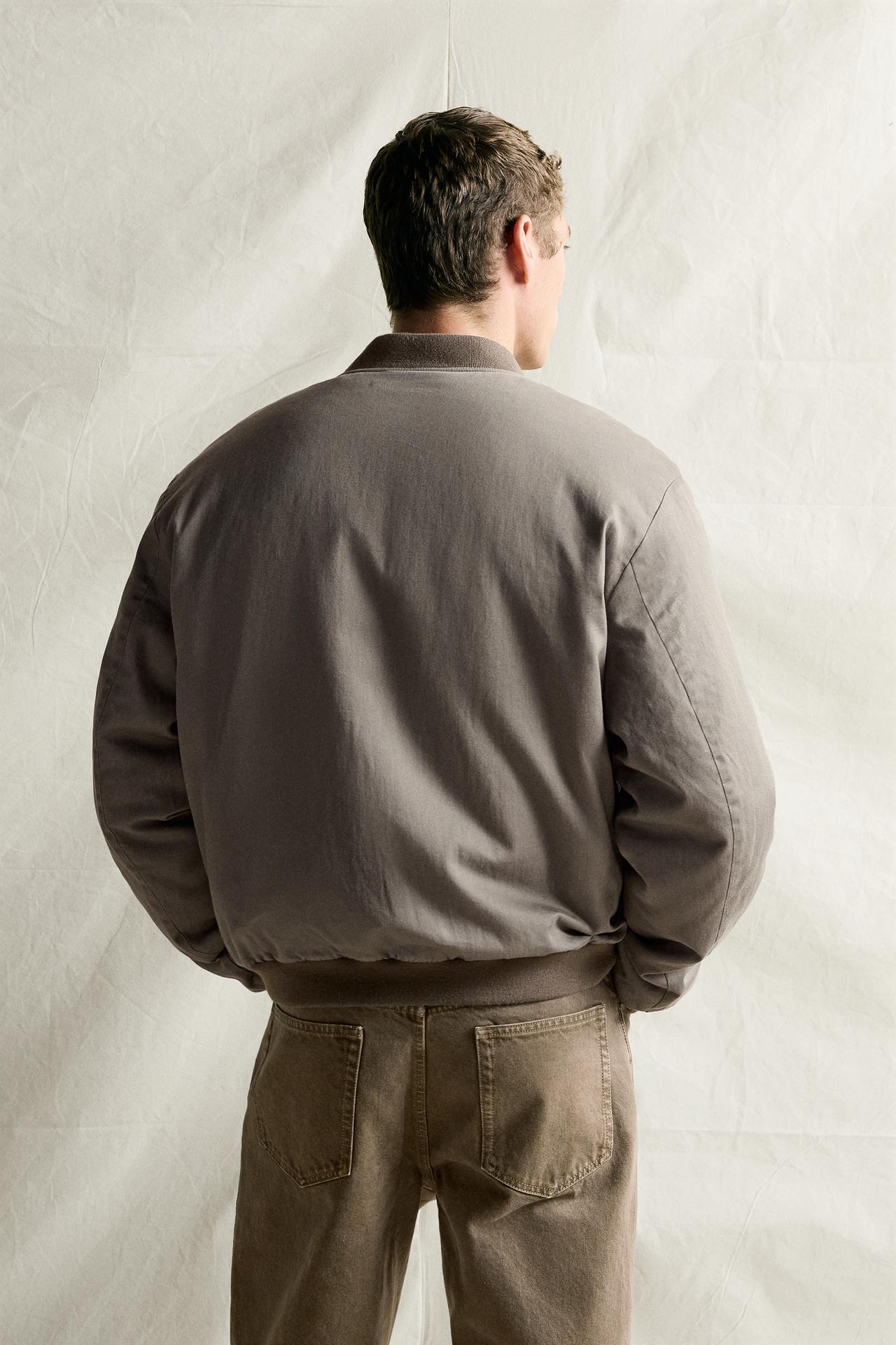 QUILTED BOMBER JACKET — Taupe gray