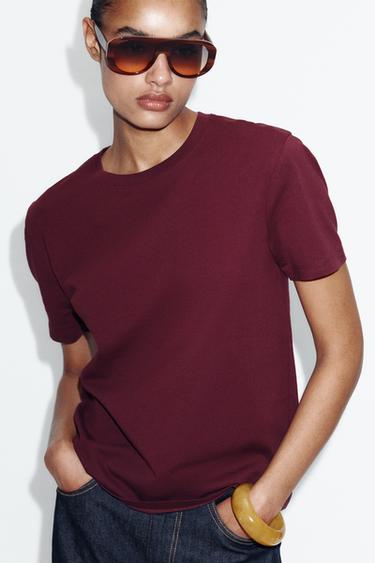 COTTON T-SHIRT - Wine by Zara