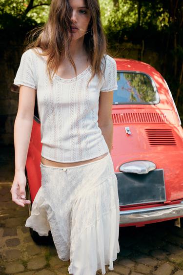 TOP EN MAILLE POINTELLE - Blanc de Zara - Image 3