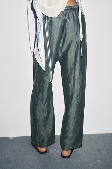 PANTALON AVEC LIN COUTURES CONTRASTE - Vert / Bleu de Zara - Image 2