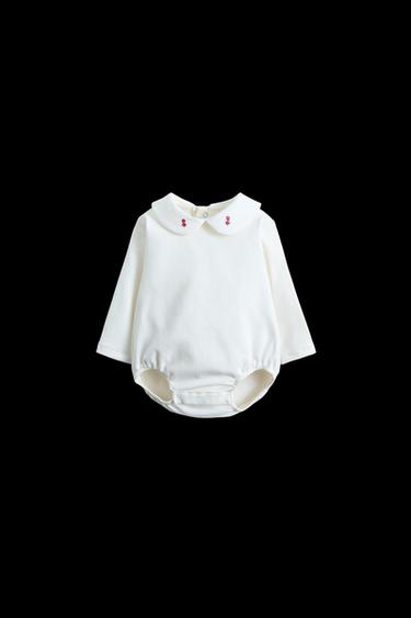 Zara FLORAL EMBROIDERED PETER PAN COLLAR BODYSUIT - Oyster-white - Image 0
