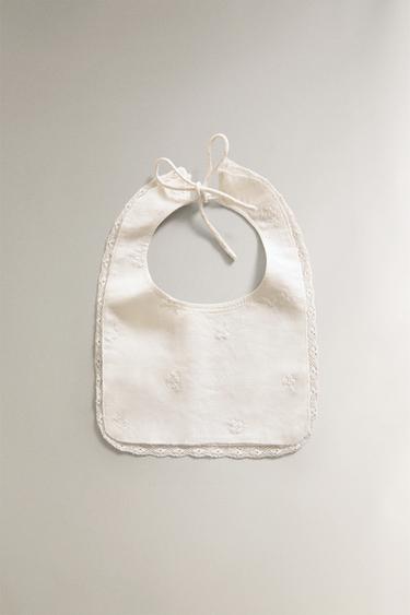 FLORAL EMBROIDERED BABY BIB - Oyster-white by Zara - Image 0