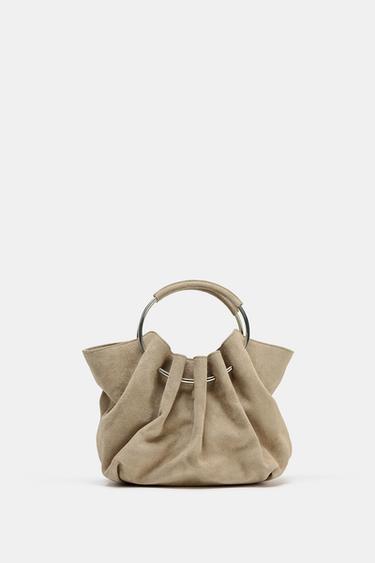 SAC SEAU EN CROÛTE DE CUIR ANSE RIGIDE - SABLE/MARRON de Zara