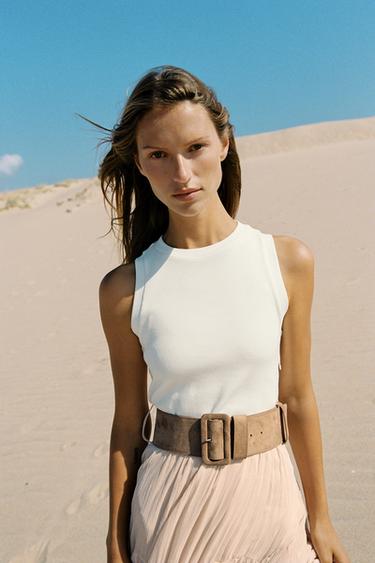 ROBE MI-LONGUE BIMATIÈRE AVEC CEINTURE - Rose / Blanc de Zara