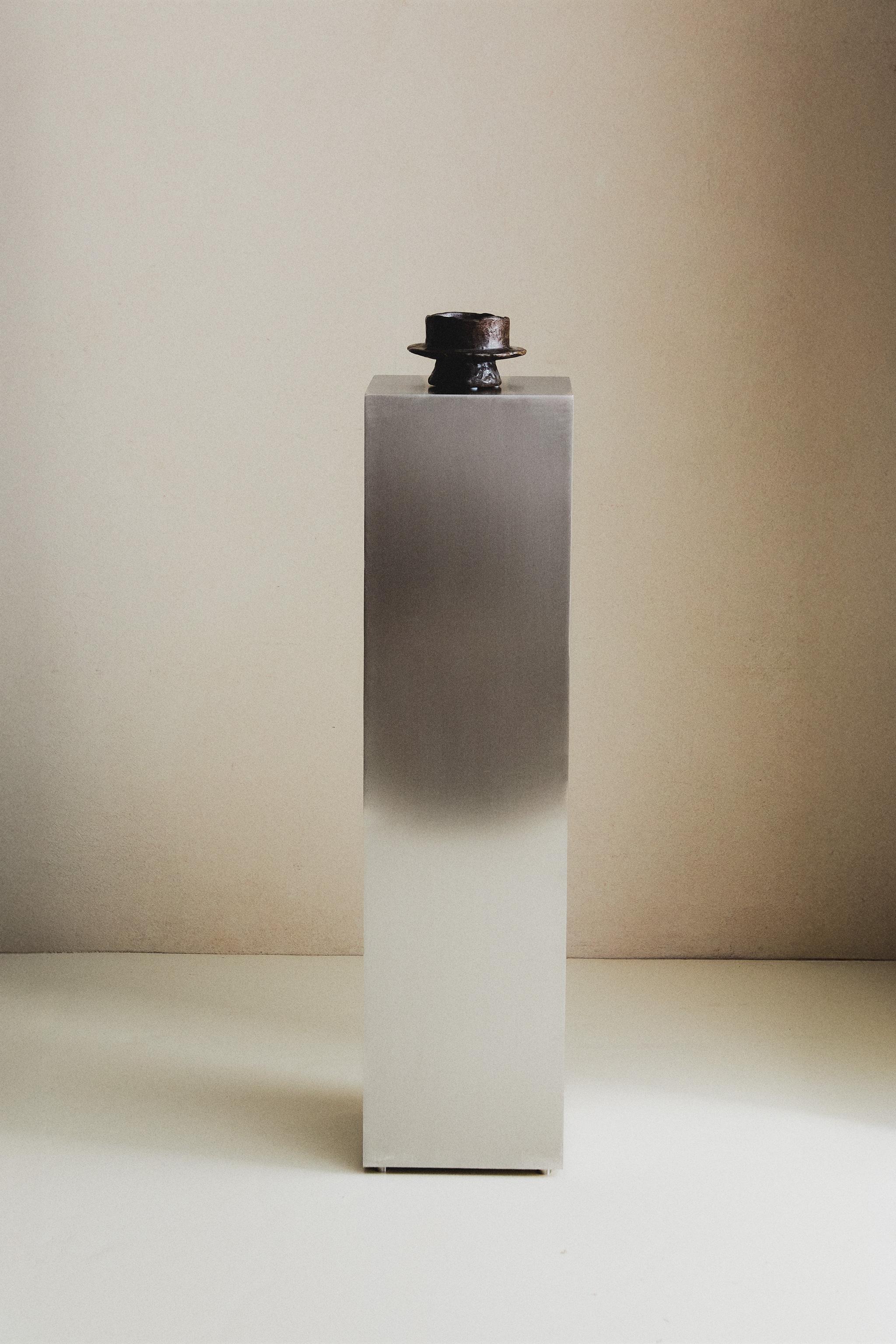 BRUSHED STAINLESS STEEL PEDESTAL | STUDIO MARY LENNOX