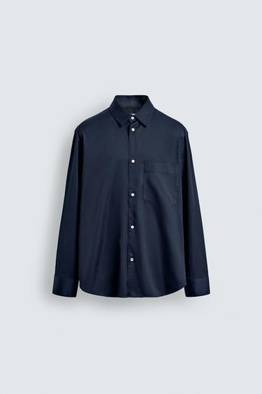 Zara REGULAR FIT POCKET SHIRT - Navy blue