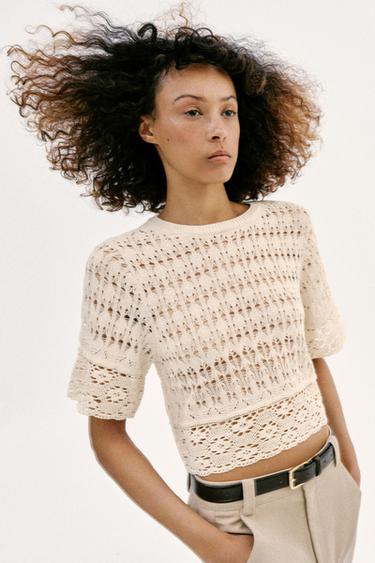 TOP EN MAILLE POINTELLE - Écru de Zara - Image 5