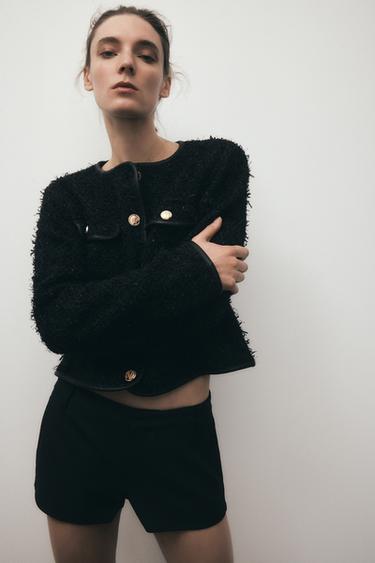 METALLIC THREAD TEXTURED JACKET - Black by Zara