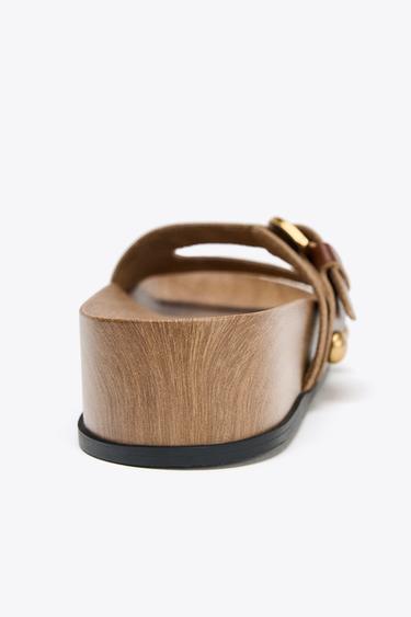 LEATHER STRAPPY PLATFORM SANDALS - Brown by Zara - Image 4