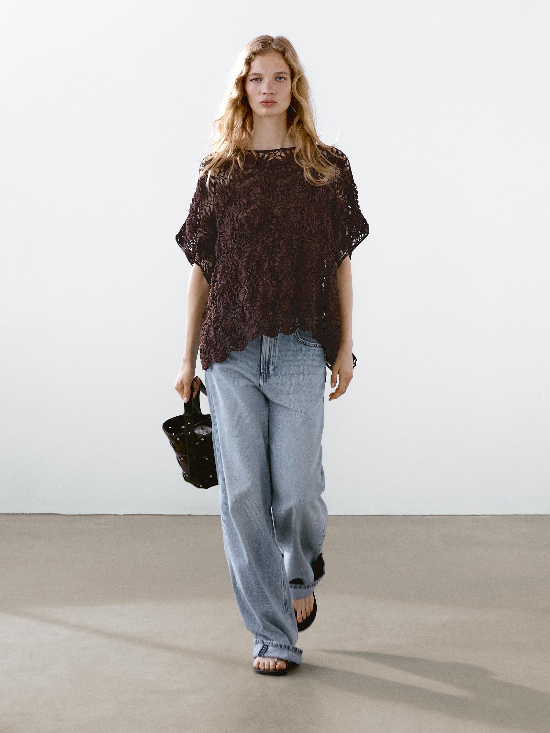 Cutwork crochet cape - Eggplant | ZARA United States