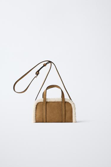 FAUX SHEARLING CROSSBODY BAG - Brown by Zara
