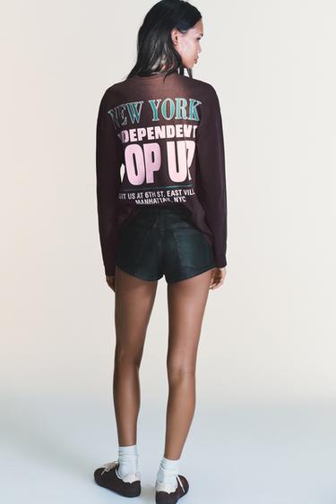 CAMISETA LAVADA TEXTO CONTRASTE - Marrón de Zara