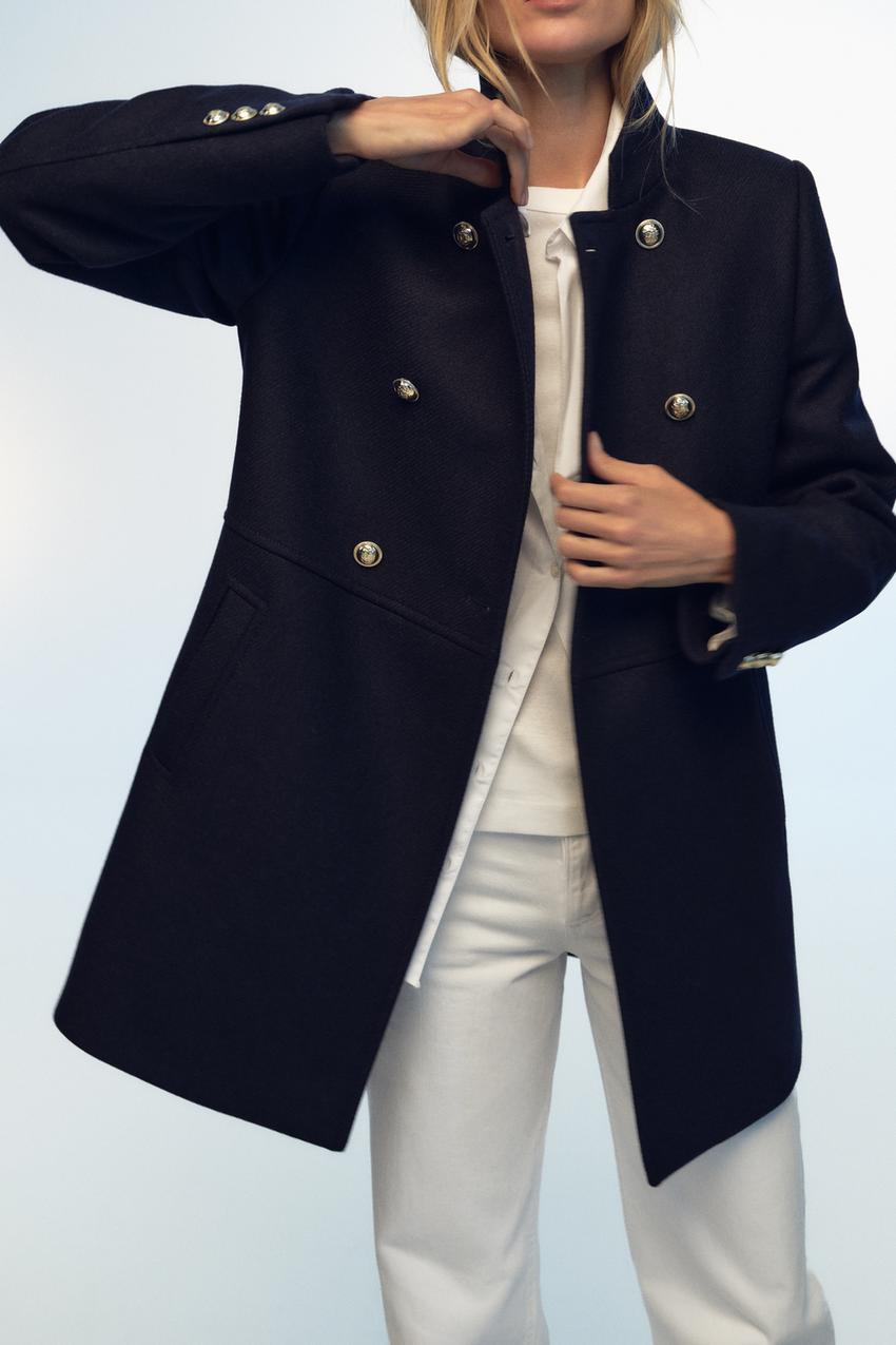 ウールブレンド ダブルブレスト コート - ネイビーブルー | ZARA Japan 