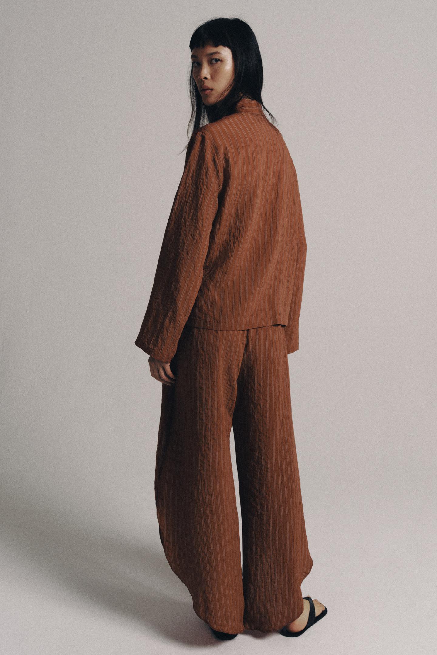 Женская рубашка Zara ZW Collection Striped Frog Fastening, цвет: Оранжевый — фото 3