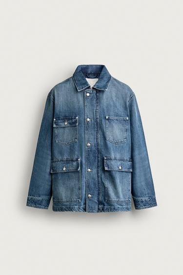 DENIM JACKET WITH UTILITY POCKETS - Mid-blue by Zara