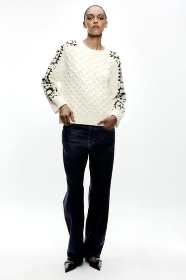 SUÉTER DE MALHA COM BORDADOS - Cru da Zara - Imagem 0