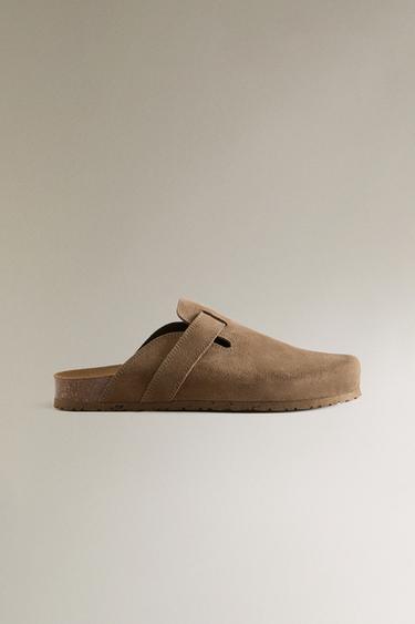 LEATHER CLOGS WITH STRAP - Brown by Zara