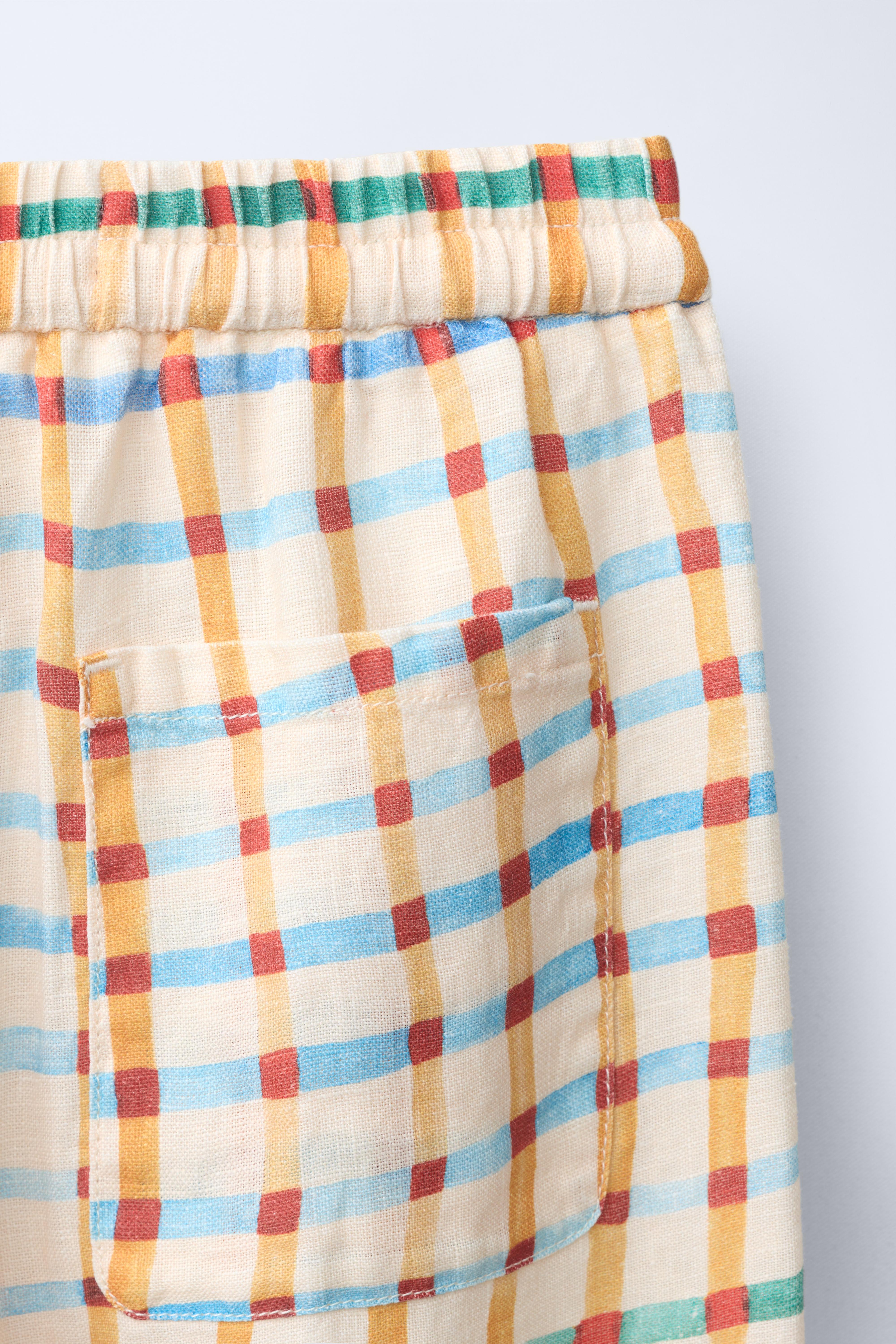CLARA CEBRIAN 100% LINEN PLAID RELAXED PANTS ©