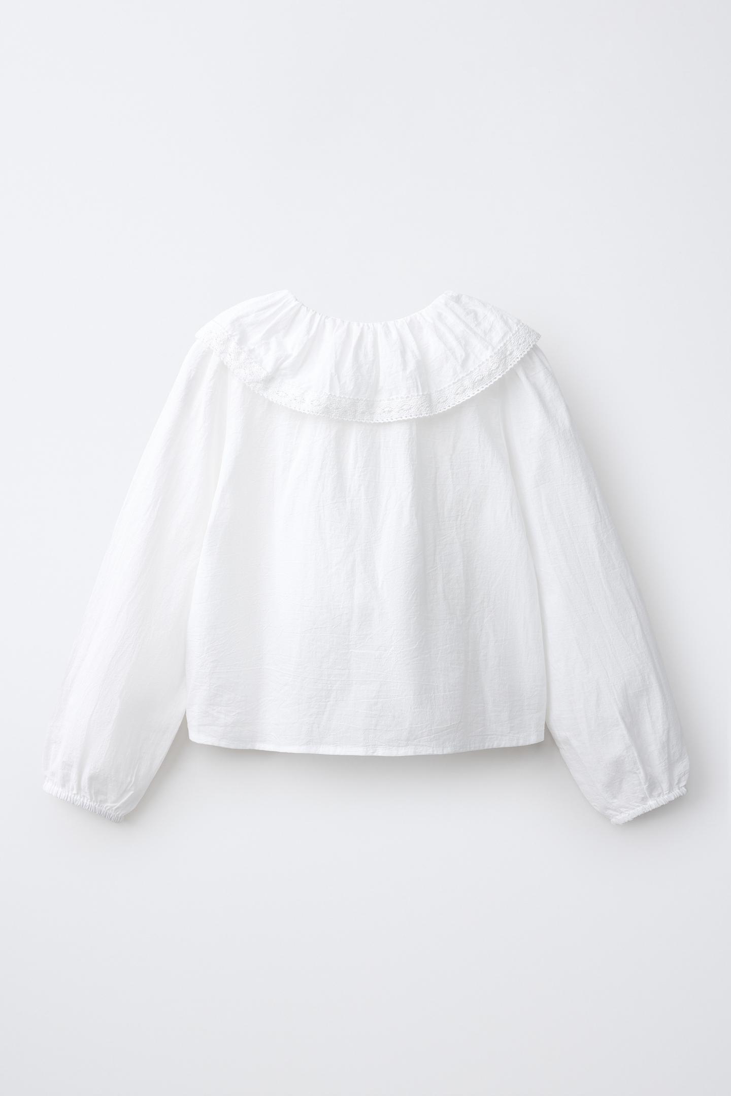 Детская рубашка Zara Peter Pan Collar Pintuck, цвет: Белый — фото 2