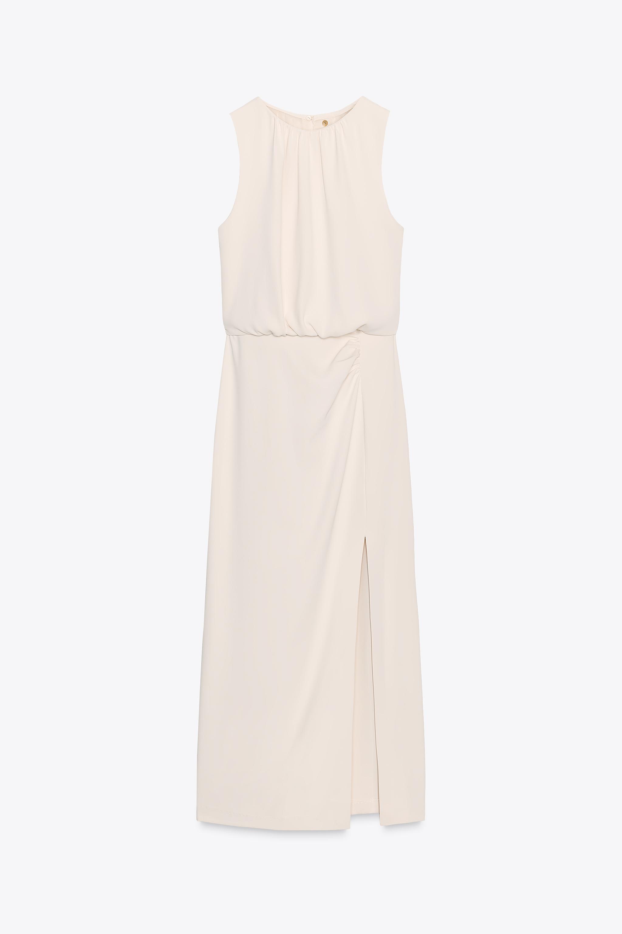GATHERED WAIST MIDI DRESS - Pink | ZARA United Kingdom