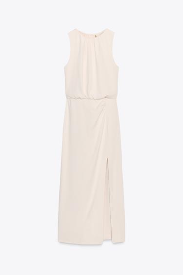 VESTIDO MIDI ENGURRAS CINTURA - Cru de Zara