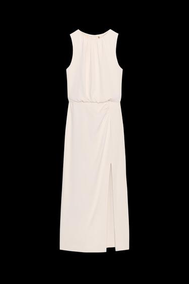 Zara RUCHED WAIST MIDI DRESS - Ecru - Image 0