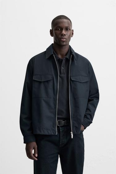 REGULAR FIT PADDED OVERSHIRT - Navy blue by Zara
