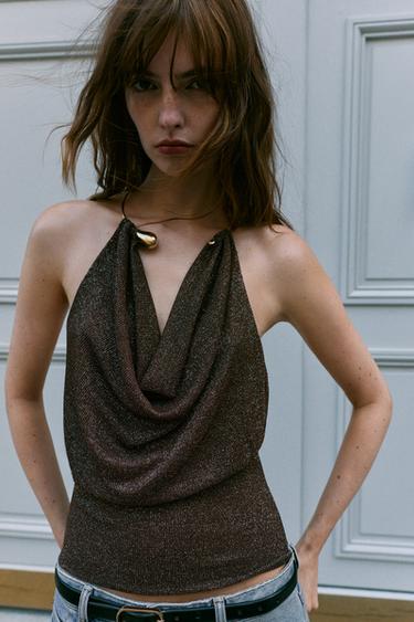 METALLIC CHOKER TOP — Brown 1