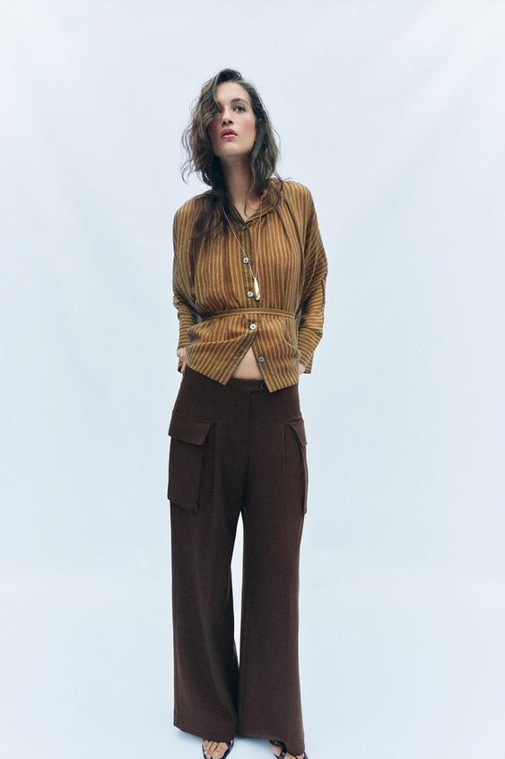 CAMISA CINTURÓN BOTONES - Khaki de Zara - Imagen 0