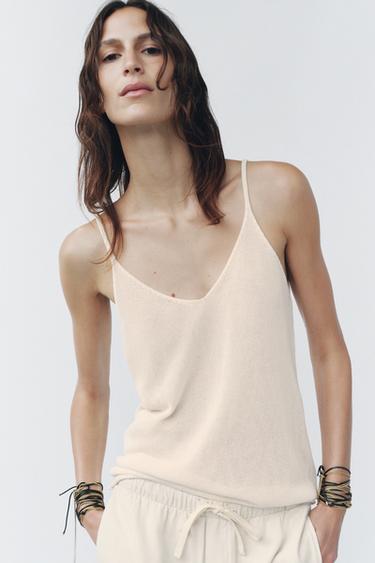 KNITTED STRAPPY TOP - Ecru by Zara