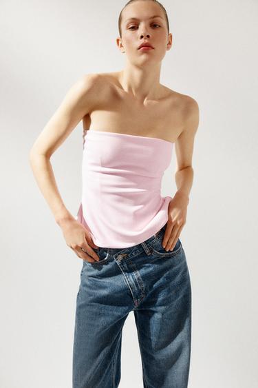 INTERLOCK BANDEAU TOP - Pink by Zara