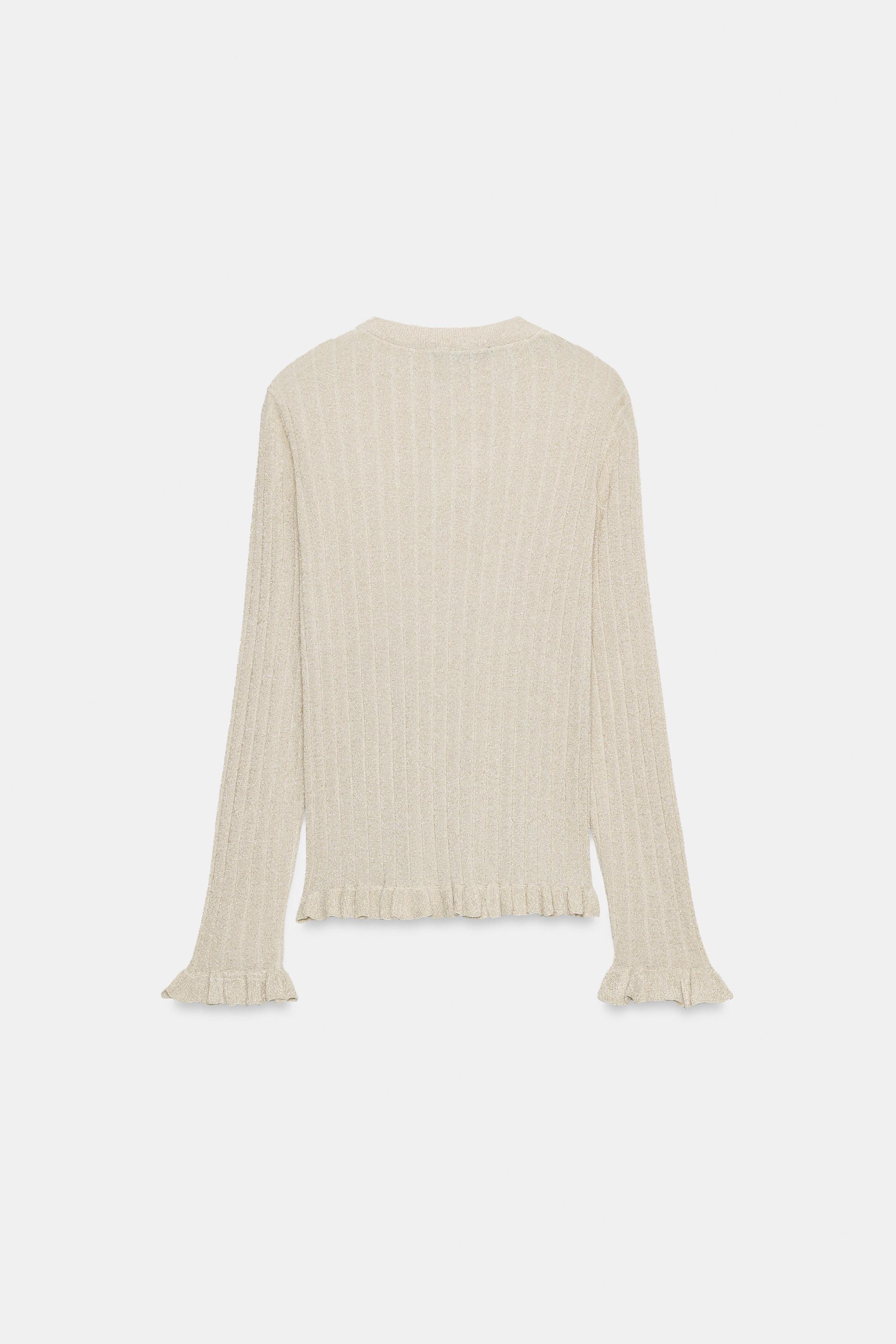 METALLIC THREAD RUFFLED KNIT CARDIGAN - Golden | ZARA Canada