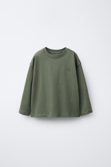 Zara HEAVYWEIGHT EMBROIDERED T-SHIRT - Dark green
