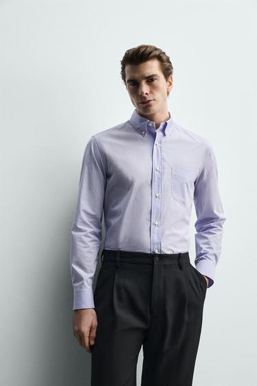 REGULAR FIT CHECK SHIRT - Lilac / White by Zara - Image 5