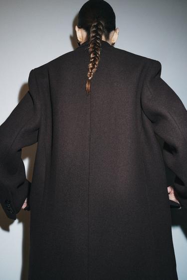 ZW COLLECTION OVERSIZE DOUBLE-BREASTED COAT WITH WOOL - Brown by Zara - Image 4