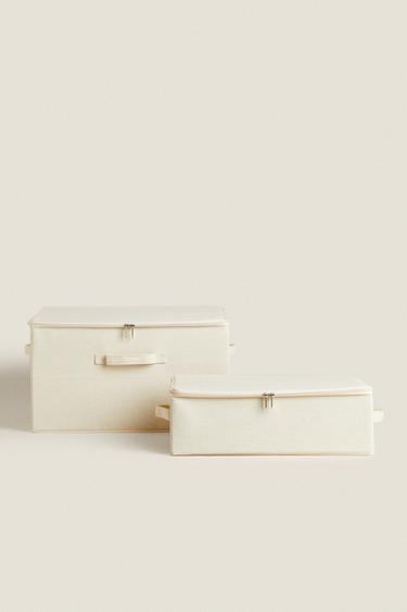 FOLDABLE STORAGE BOX WITH LID - Oyster-white by Zara