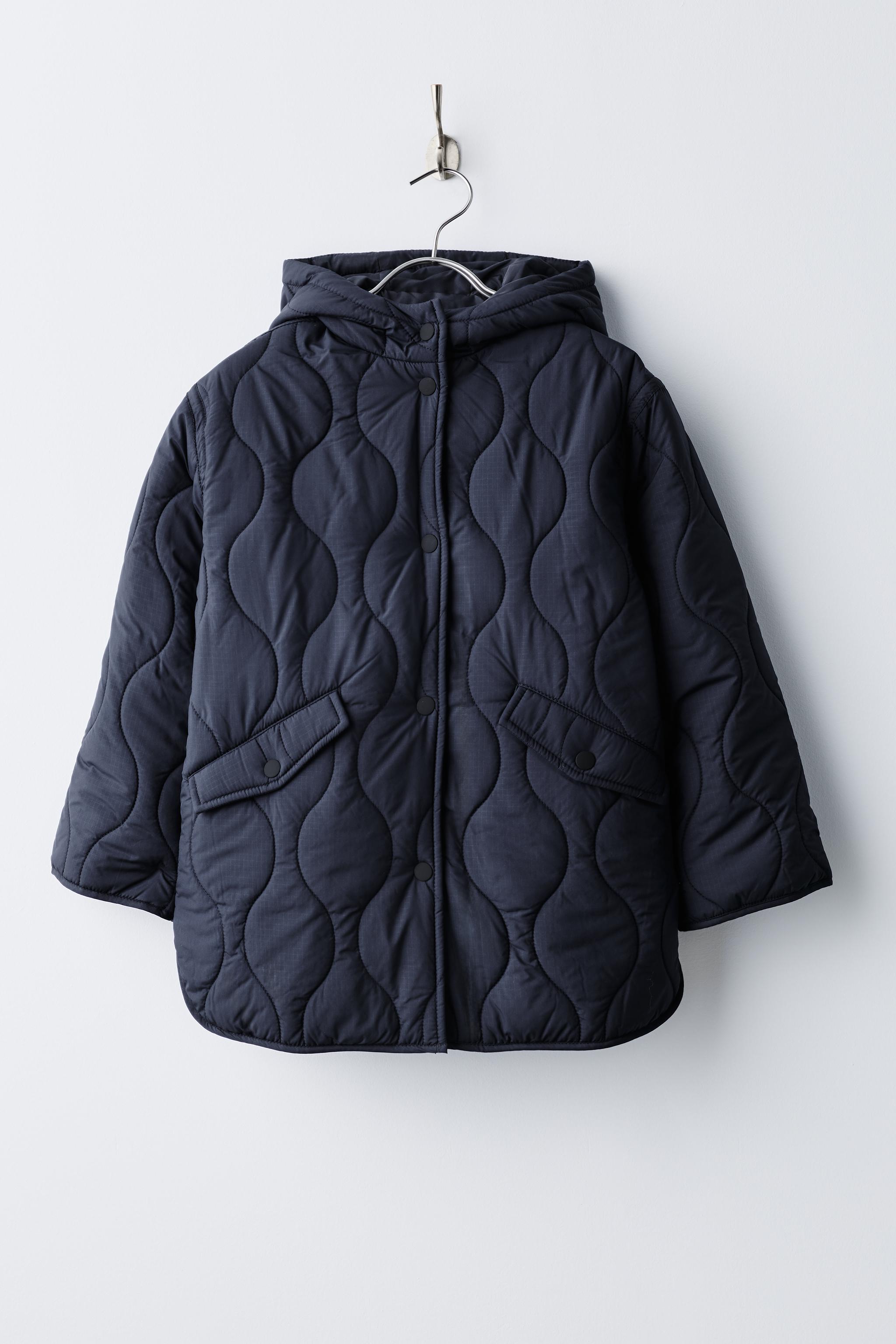 WATER-REPELLENT HOODED QUILTED JACKET — Dark navy