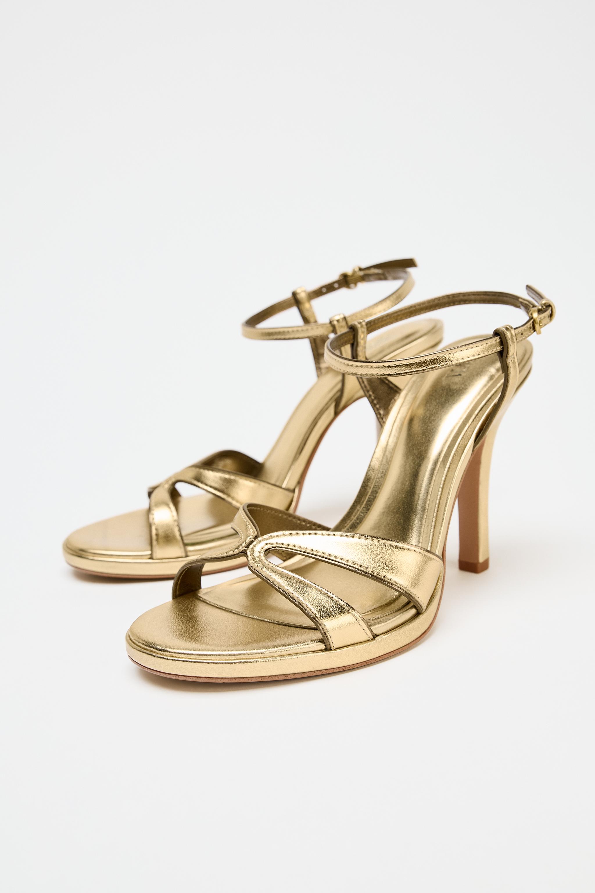 SANDALES À TALONS EFFET MÉTALLISÉ