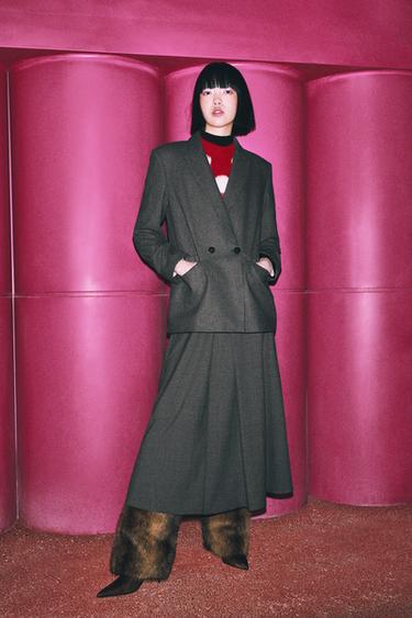 HOUNDSTOOTH MIDI LAYERED SKIRT - Brown by Zara