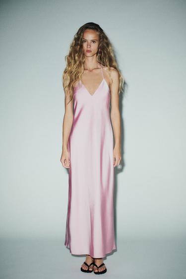 Zara SATIN MIDI DRESS - Pink / Mauve