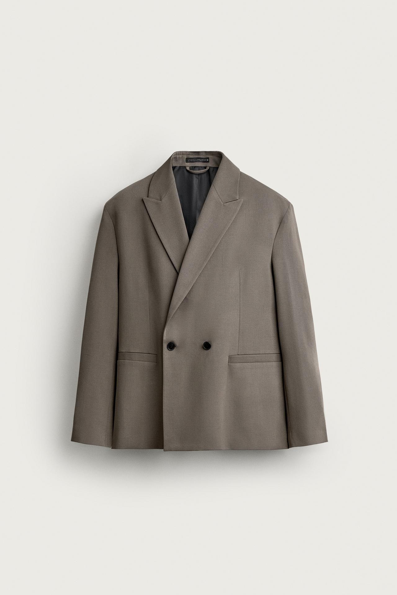 DOUBLE-BREASTED SUIT BLAZER — Grey